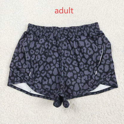 Family Matching Adult Baby girls black leopard shorts yoga