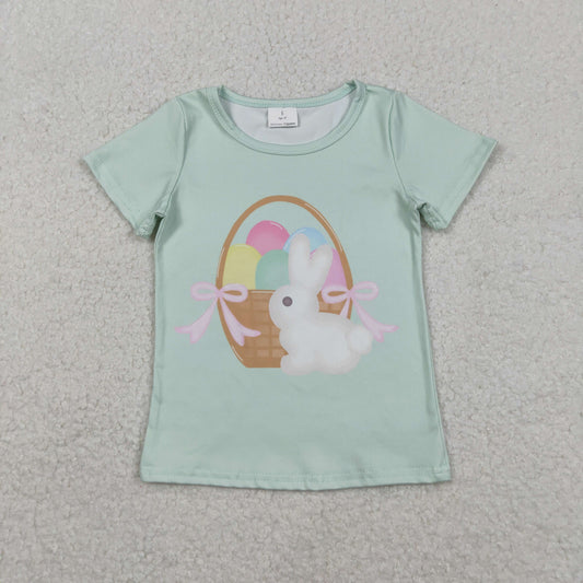 GT1396 Girls Easter bunny egg green short sleeve T-shirt top