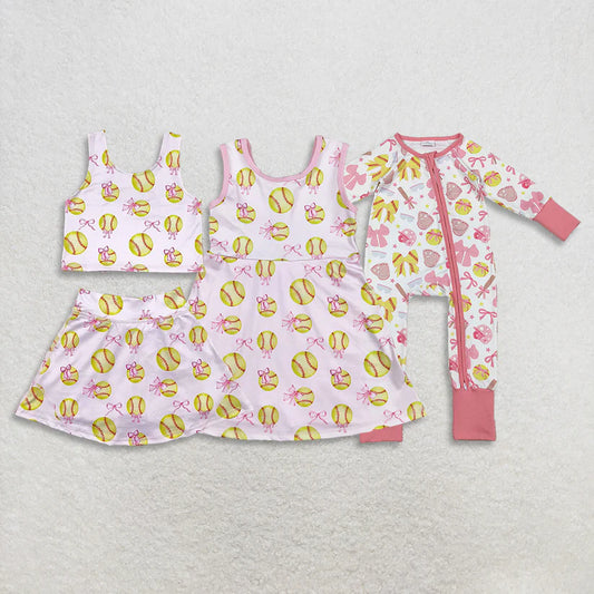 Matching Baby girls baseball bow romper yoga dress set clothing