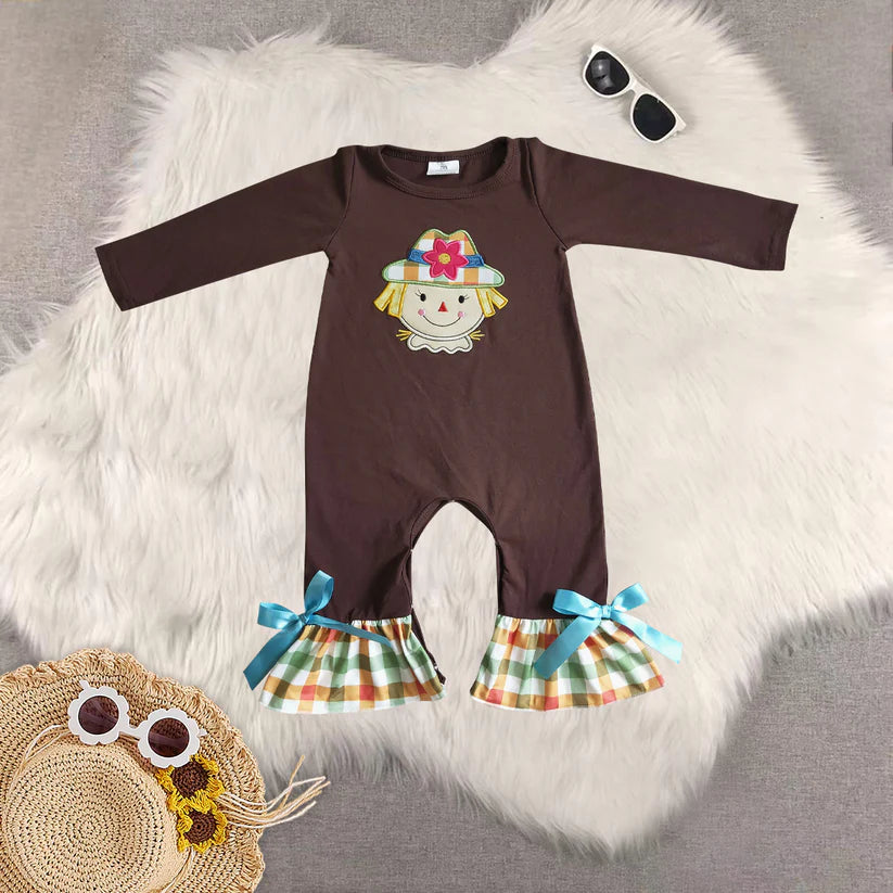 Matching Thanksgiving Baby girls boys Scarecrow outfits clothing embroidery
