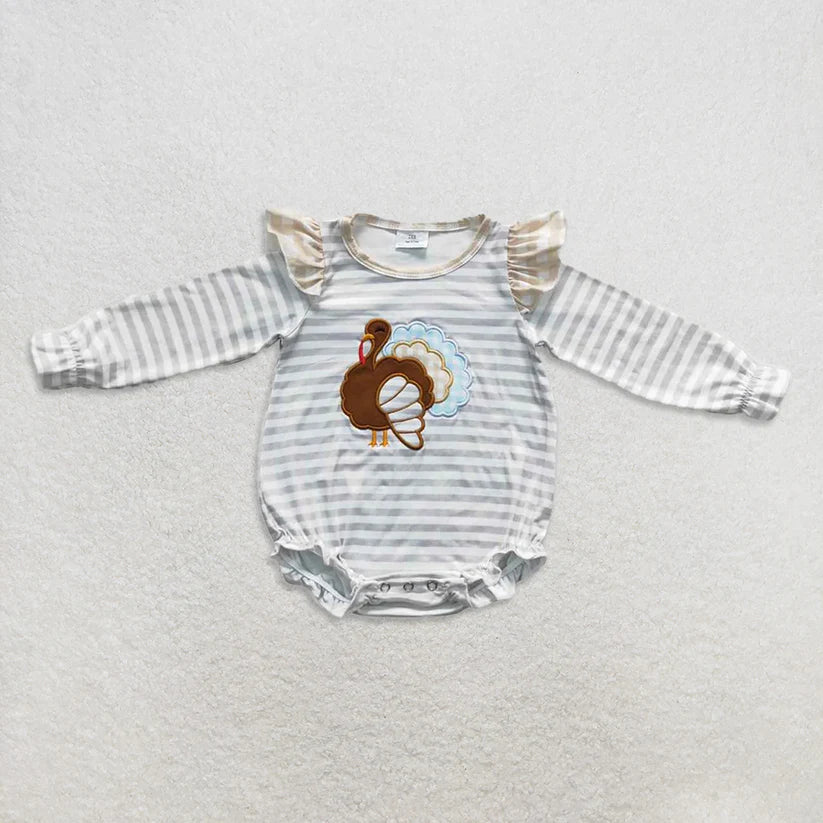 Matching Baby boys girls Thanksgiving turkey stripe romper embroidery