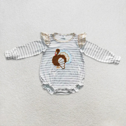 Matching Baby boys girls Thanksgiving turkey stripe romper embroidery