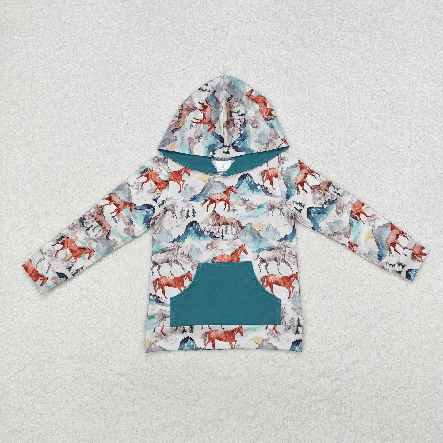 BT0868 baby boys long sleeve horse hoodies top pullover