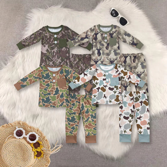Matching Baby Boys camo long Sleeve Pants pocket pajamas Sets