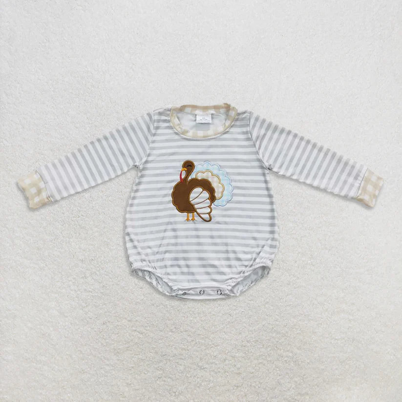 Matching Baby boys girls Thanksgiving turkey stripe romper embroidery