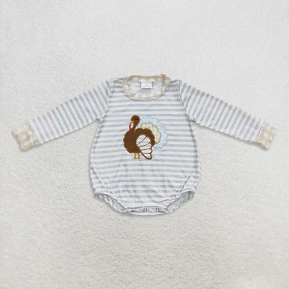 Matching Baby boys girls Thanksgiving turkey stripe romper embroidery