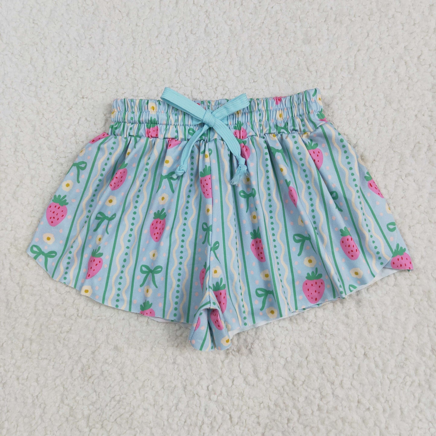 SS0580 girls green wave strawberry blue shorts