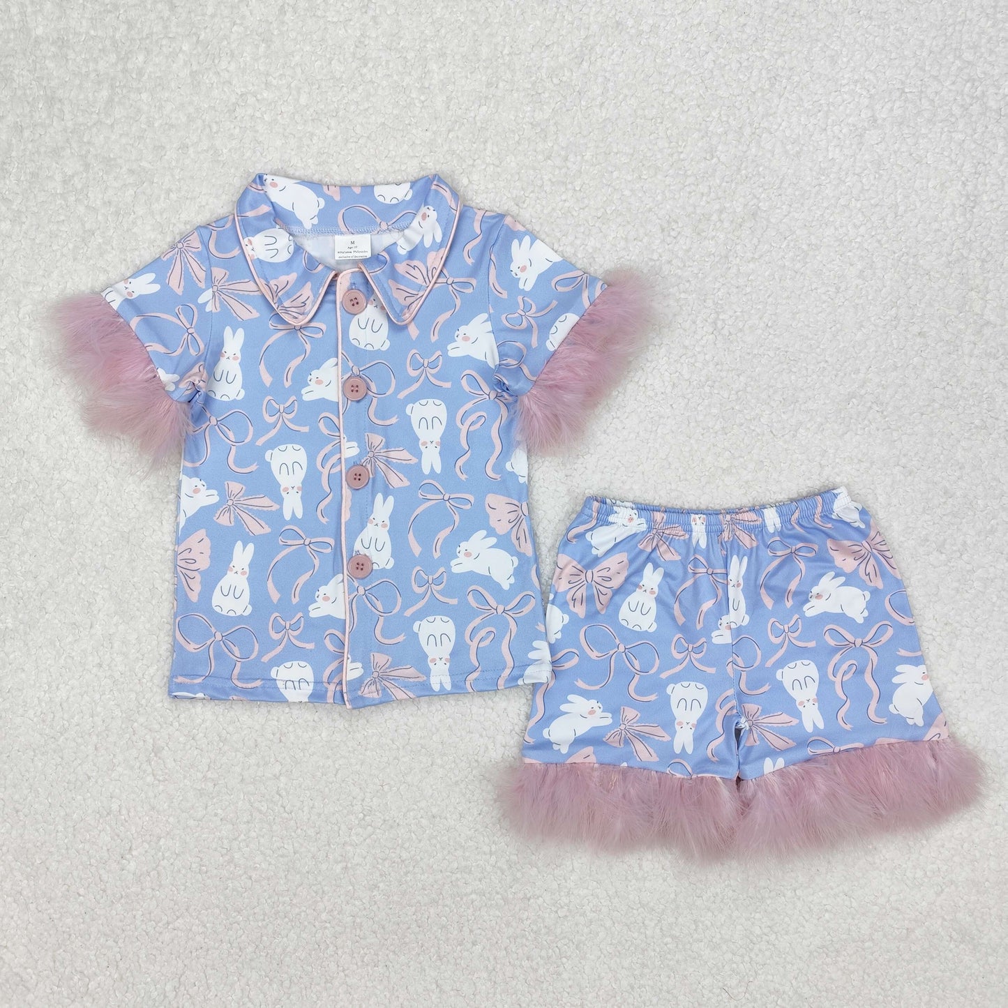 GSSO1946 girls bow bunny short sleeve pajamas