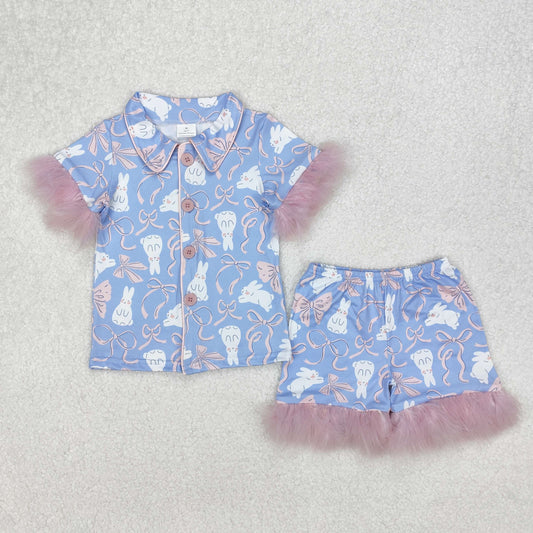 GSSO1946 girls bow bunny short sleeve pajamas