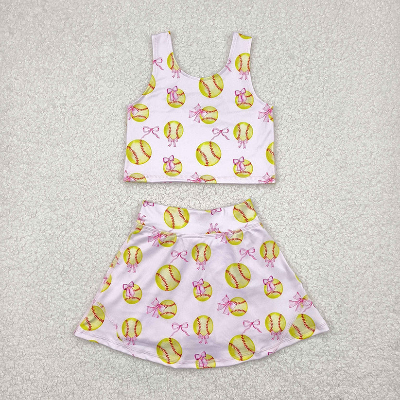 Matching Baby girls baseball bow romper yoga dress set clothing
