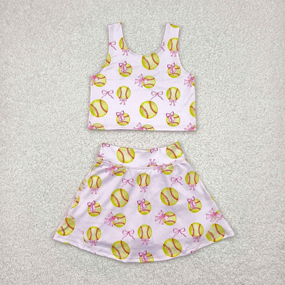 Matching Baby girls baseball bow romper yoga dress set clothing