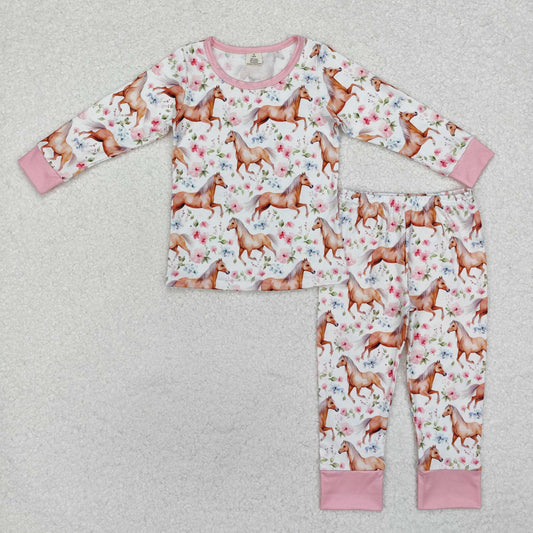 GLP1831 baby girls long sleeves horse bamboo pajamas