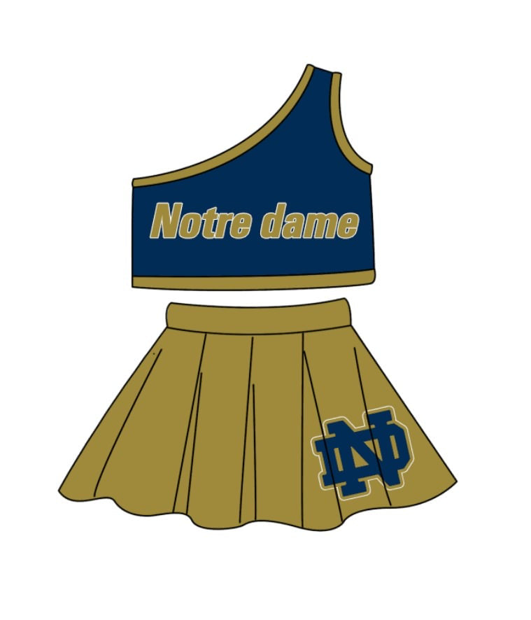 Custom design moq is 3 baby girls Notre dame top skirt girls team outfits