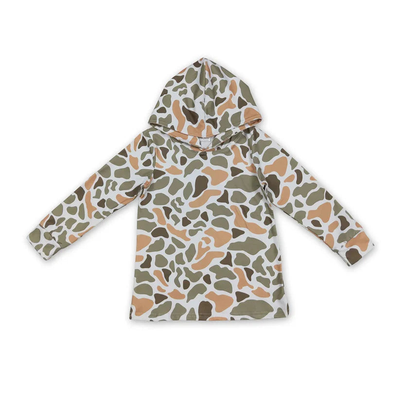 Matching Baby boys camouflage hooded long sleeved tops