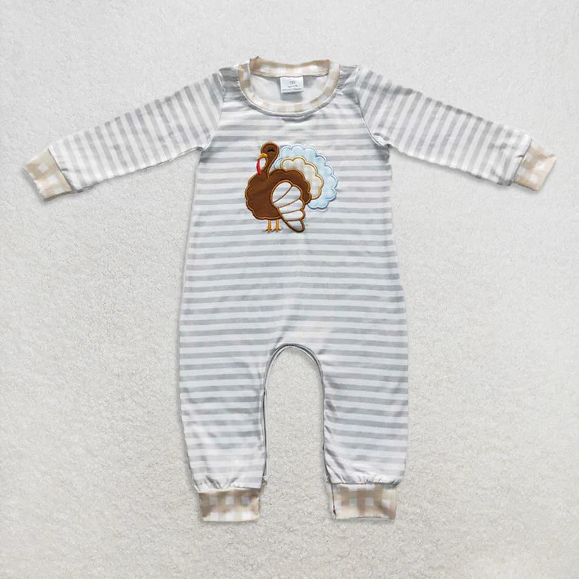 Matching Baby boys girls Thanksgiving turkey stripe romper embroidery