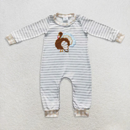 Matching Baby boys girls Thanksgiving turkey stripe romper embroidery