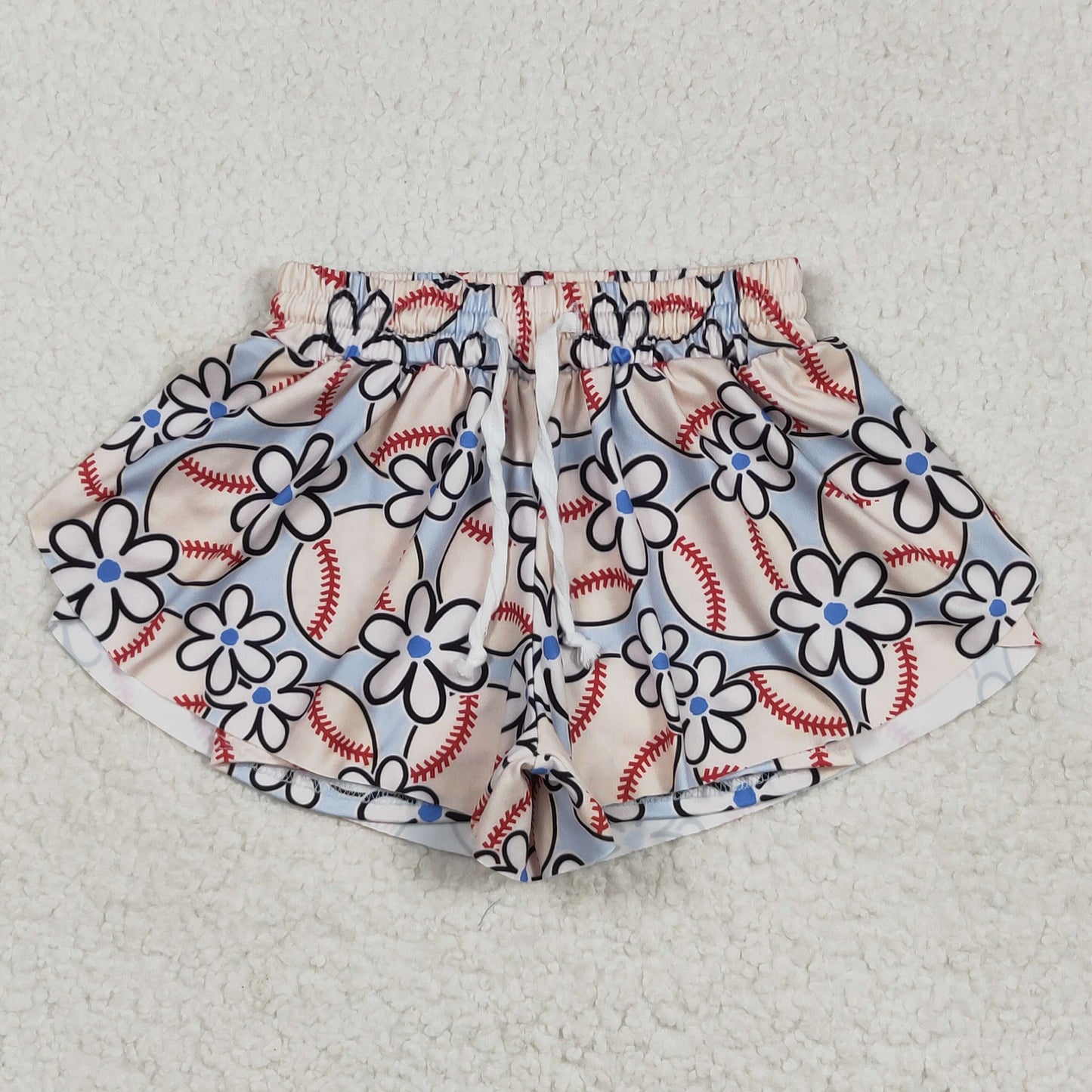 SS0581 girls baseball flower shorts milk silk