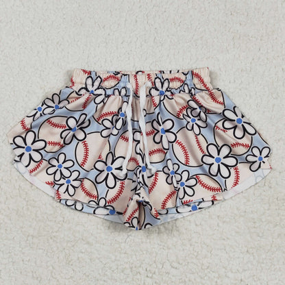 SS0581 girls baseball flower shorts milk silk
