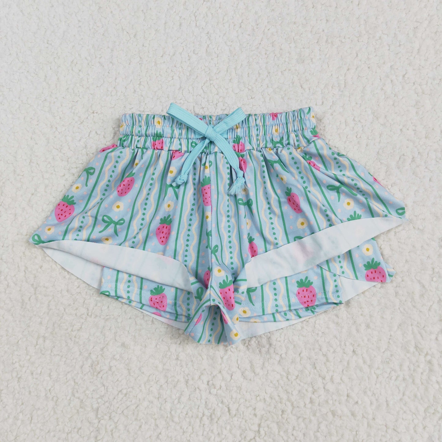 SS0580 girls green wave strawberry blue shorts