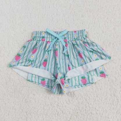 SS0580 girls green wave strawberry blue shorts