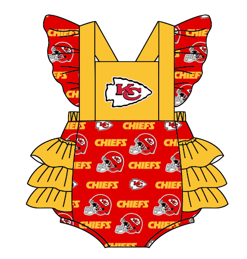 MOQ 3 Custom design Baby girls KC yellow red team rompers