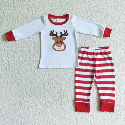 Matching Baby girls boys Christmas deer stripe pajamas embroidery