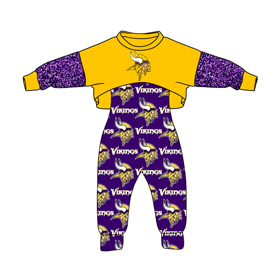 MOQ 3 Custom design Girls Vikings Outfits kids team clothing