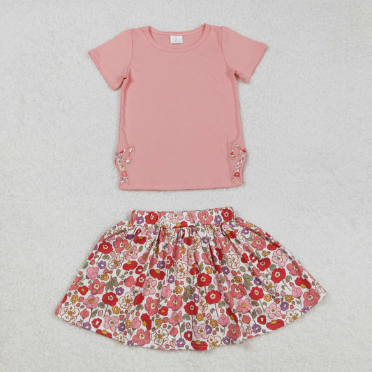 GSD1721 girls pink floral skirt outfits embroidery