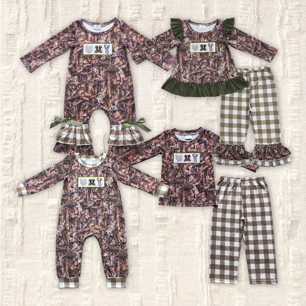 Matching Baby girls boys turkey deer leaves romper outfits romper clothing embroidery
