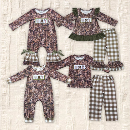 Matching Baby girls boys turkey deer leaves romper outfits romper clothing embroidery