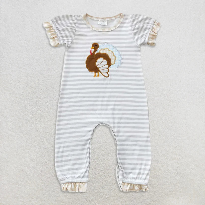 Matching Baby boys girls Thanksgiving turkey stripe romper embroidery