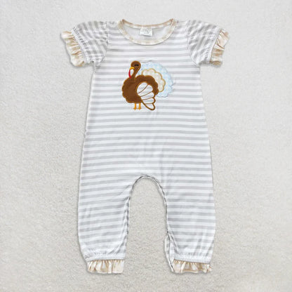 Matching Baby boys girls Thanksgiving turkey stripe romper embroidery