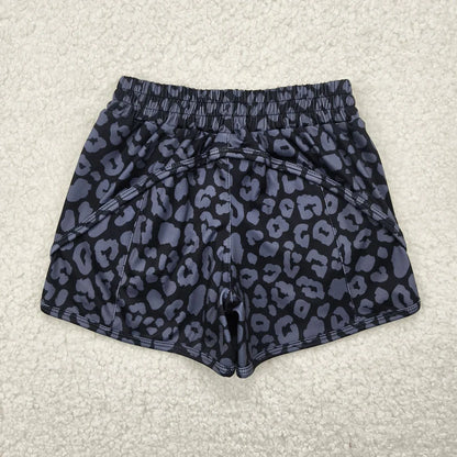 Family Matching Adult Baby girls black leopard shorts yoga