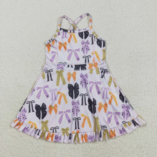 GSD2737 girls purple black orange bow dress yoga