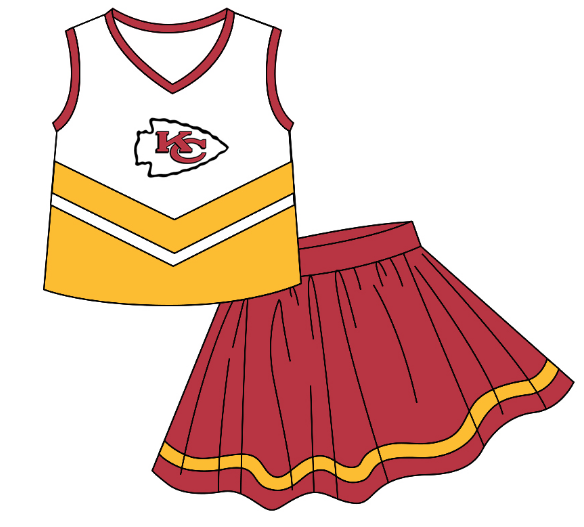 MOQ 3 Custom baby girls KC red yellow sleeveless skirt team outfit