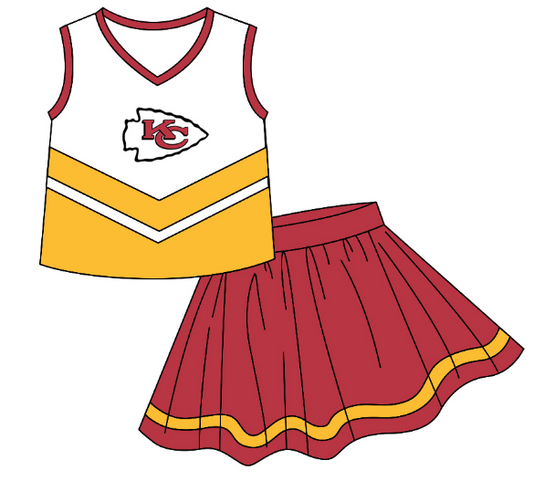 MOQ 3 Custom baby girls KC red yellow sleeveless skirt team outfit