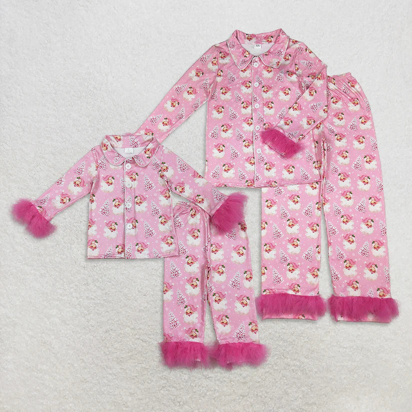 Family Matching Adult Baby girls Christmas pink furry clothing pajamas