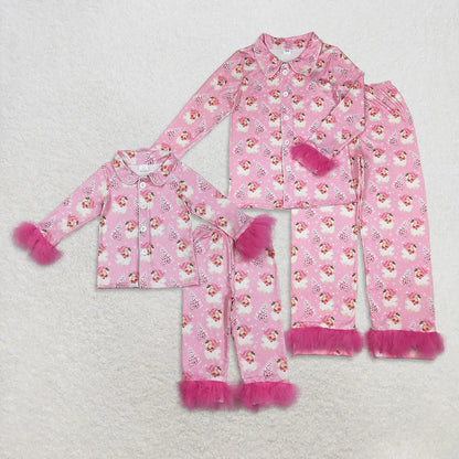 Family Matching Adult Baby girls Christmas pink furry clothing pajamas