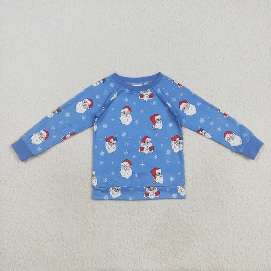 BT1289 baby boys Christmas Santa Claus blue long sleeve shirt top