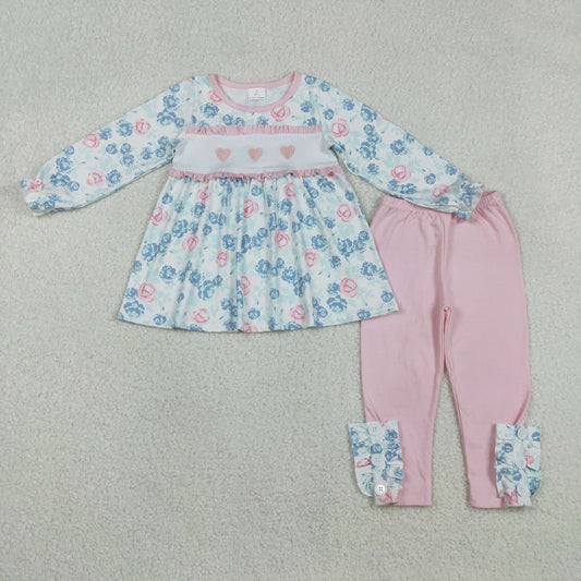 GLP2975 baby girls Valentine's flower pink outfits embroidery