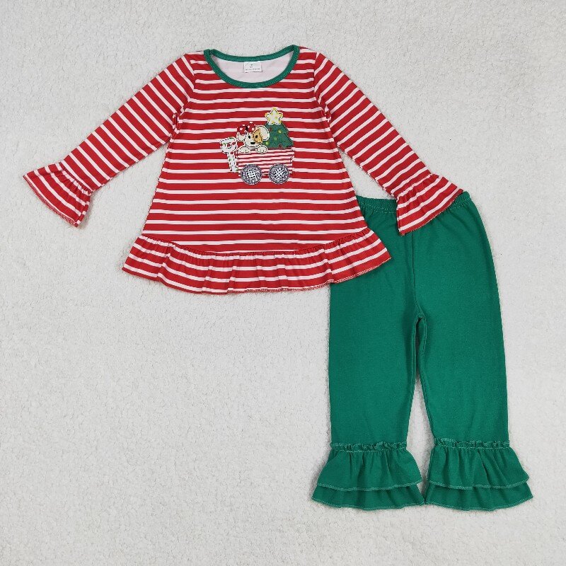 Matching Baby girls Christmas green outfits  Embroidery