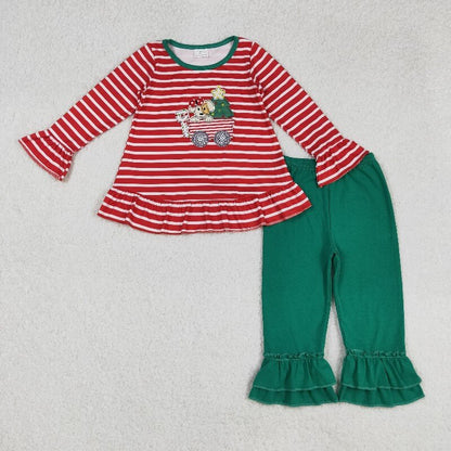 Matching Baby girls Christmas green outfits  Embroidery