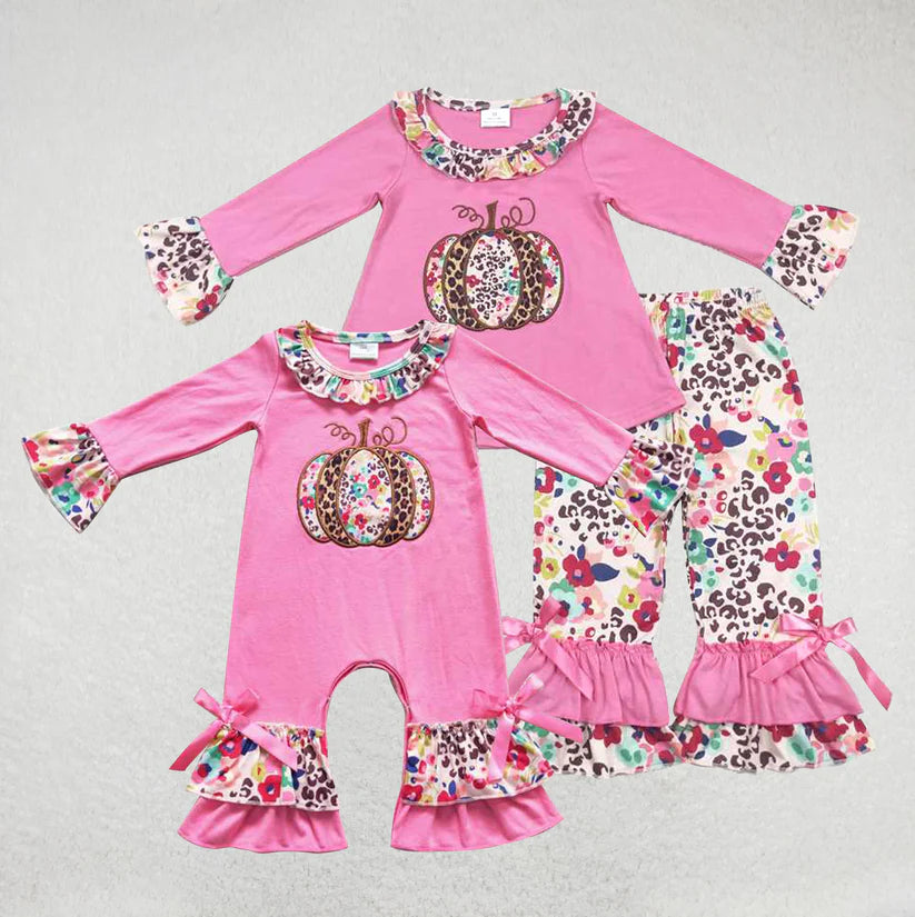 Matching Baby girls Halloween pumpkin outfits romper clothing embroidery
