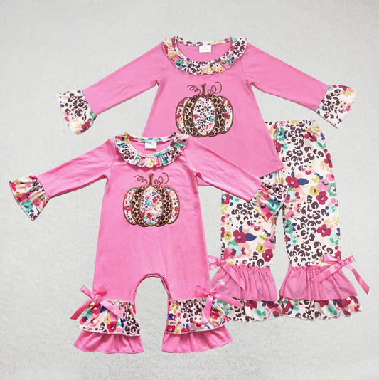 Matching Baby girls Halloween pumpkin outfits romper clothing embroidery