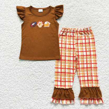 Matching Baby girls boys Thanksgiving turkey outfits clothing embroidery