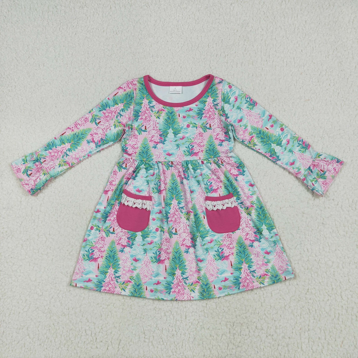 GLD1072 baby girls green rose pocket flower dress