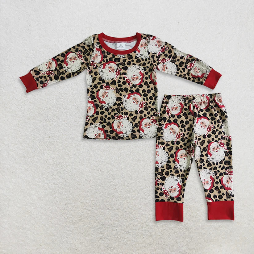 Matching Baby girls boys Christmas Santa leopard long sleeve  clothing