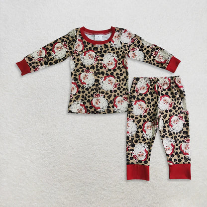 Matching Baby girls boys Christmas Santa leopard long sleeve  clothing