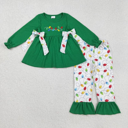 Matching Baby girls Christmas green outfits  Embroidery
