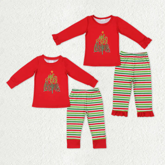 Matching Baby girls boys Christmas merry christmas stripe pajamas